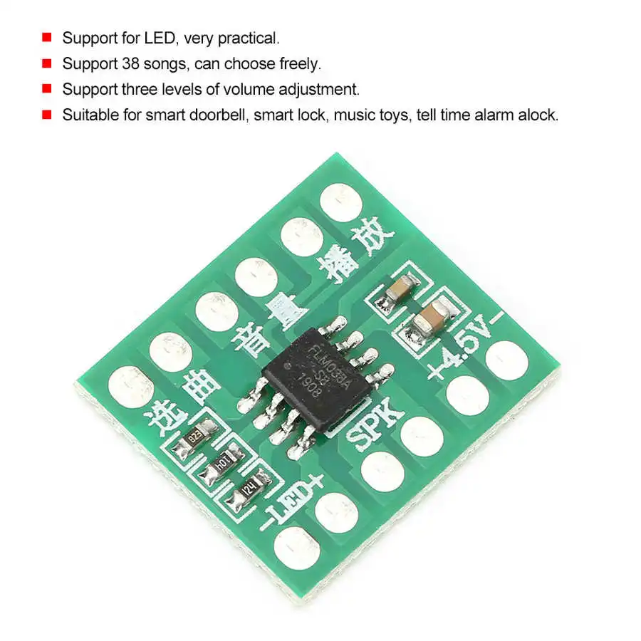 2Pcs PCB 38 Music Chip DIY Module Adjustable Volume for smart doorbell smart lock music toys tell time alarm alock DIY KIT music chip module