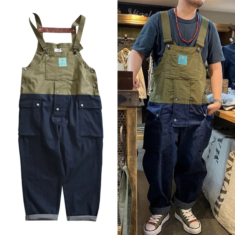 

Patchwork Denim Rompers Mens Jumpsuit Cargo Jeans Overalls New One Piece Trousers Suits Romper Loose Overalls Male Work Clothes