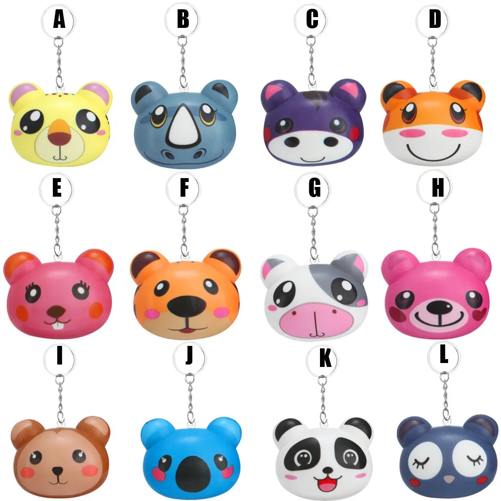 Squishy Toy Soft Slow Rising Animal Face Bread Simulation Bread keychain Stress Reliever Decor Phone Strap Gift #A