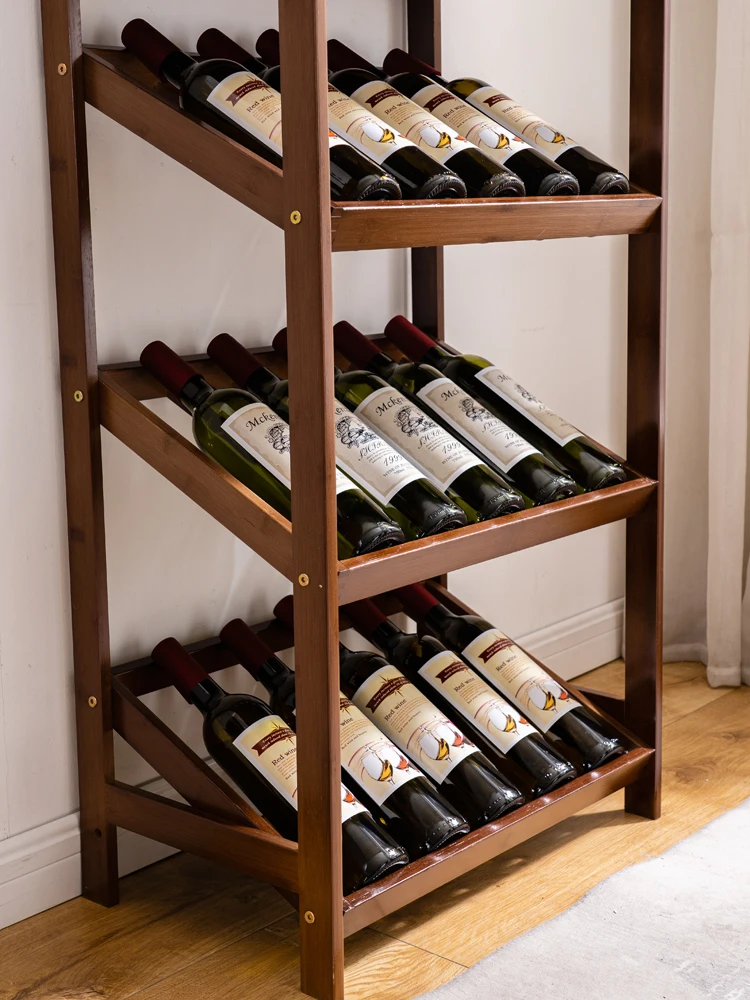 3-layer Wine Rack 53x33x78cm Quality Bamboo Living Room Wine Holder Restaurant Shelf Optional Stainless Steel Cup Holder