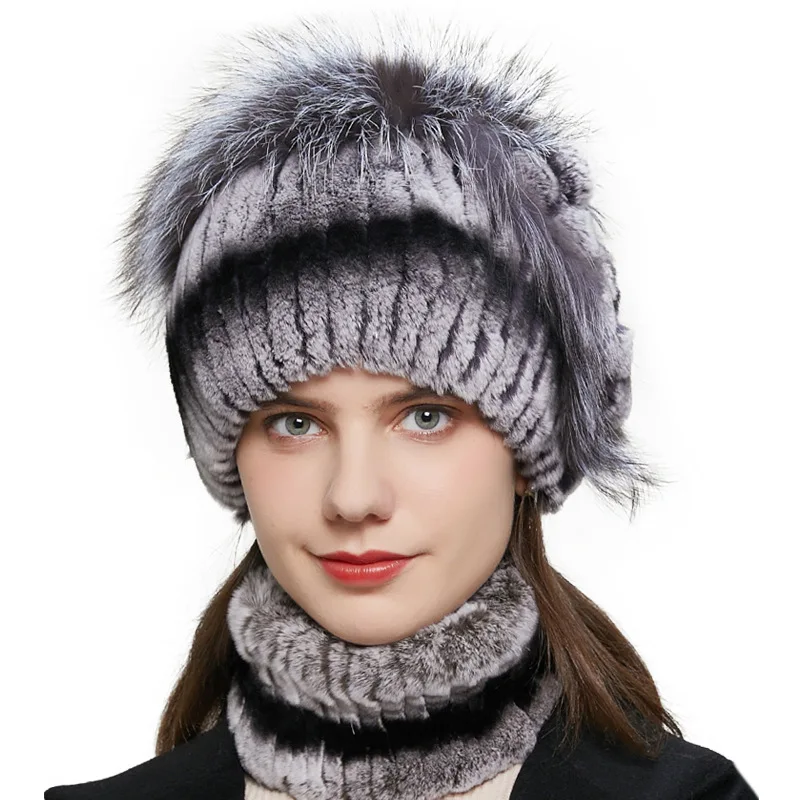 

HY-13 Fall Winter Fashion Suit Women's Warm Woven Fox Fur Earmuffs Popular Style Rex Rabbit Fur Hat