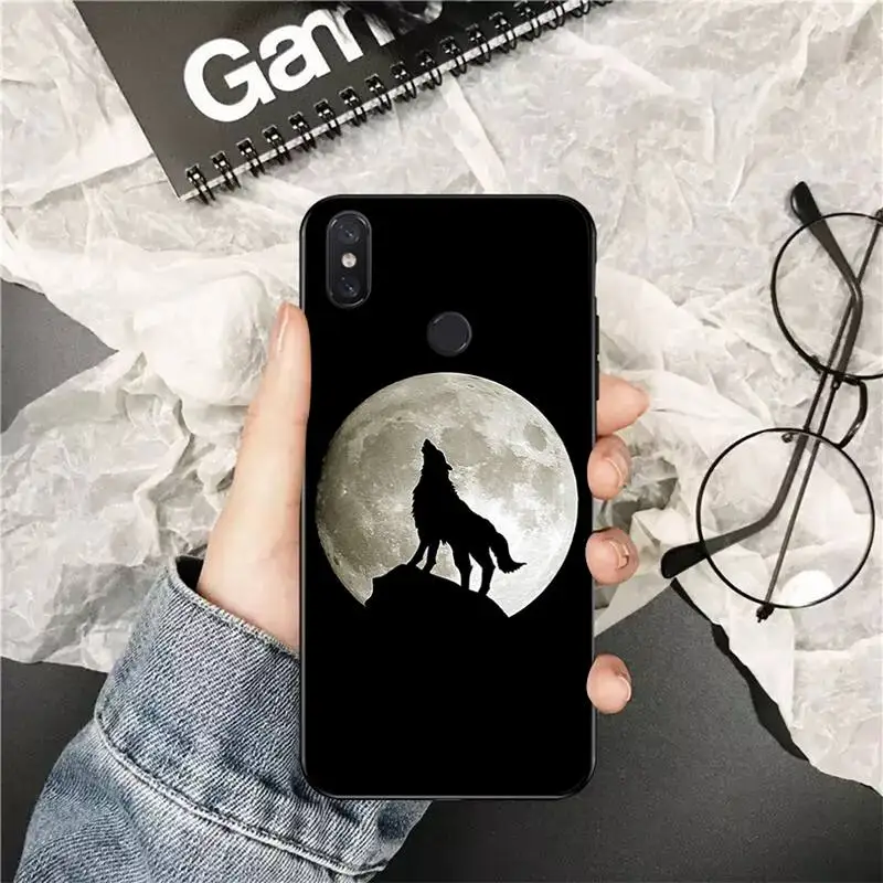 xiaomi leather case glass Yinuoda Moon roaring wolf TPU black Phone Case Cover Hull for Xiaomi Redmi 5plus 5A 6 6A 7 7A Note 7 8 8T 8Pro cases for xiaomi blue