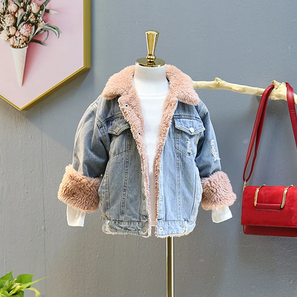 ARLONEET baby girls Boys Hooded Faux Fur Fleece Thick Denim coats Kids winter warm Plush velvet Hoodies Jacket Outerwear CN01