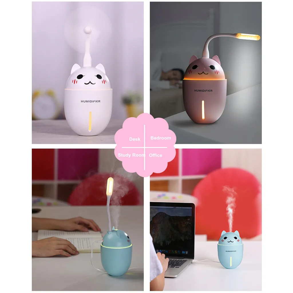 3 in 1 320mL Air Humidifier + Cooling Fan + Night light Lamp USB Electric Aroma Air Diffuser Ultrasonic air humidifier for Home