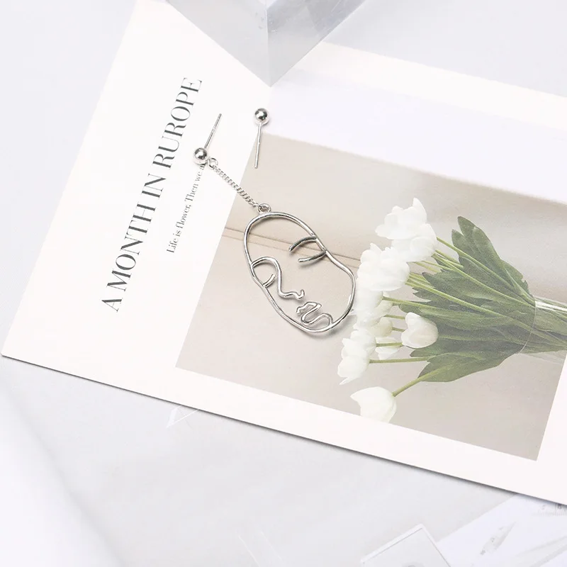 Серебряный Цвет Асимметричный Стиль полые серьги гвоздики для лица S925 бисерные