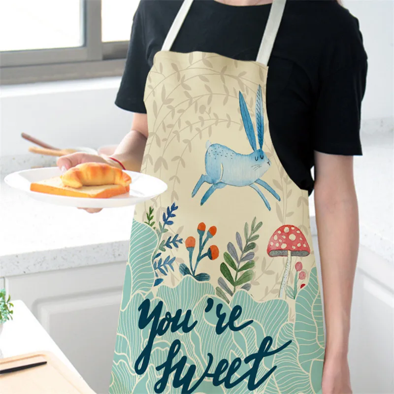 Parent-child Kitchen Apron Happy Easter Rabbit Eggs Print Sleeveless Cotton Linen Aprons for Kids Men Women Home Cleaning Tools