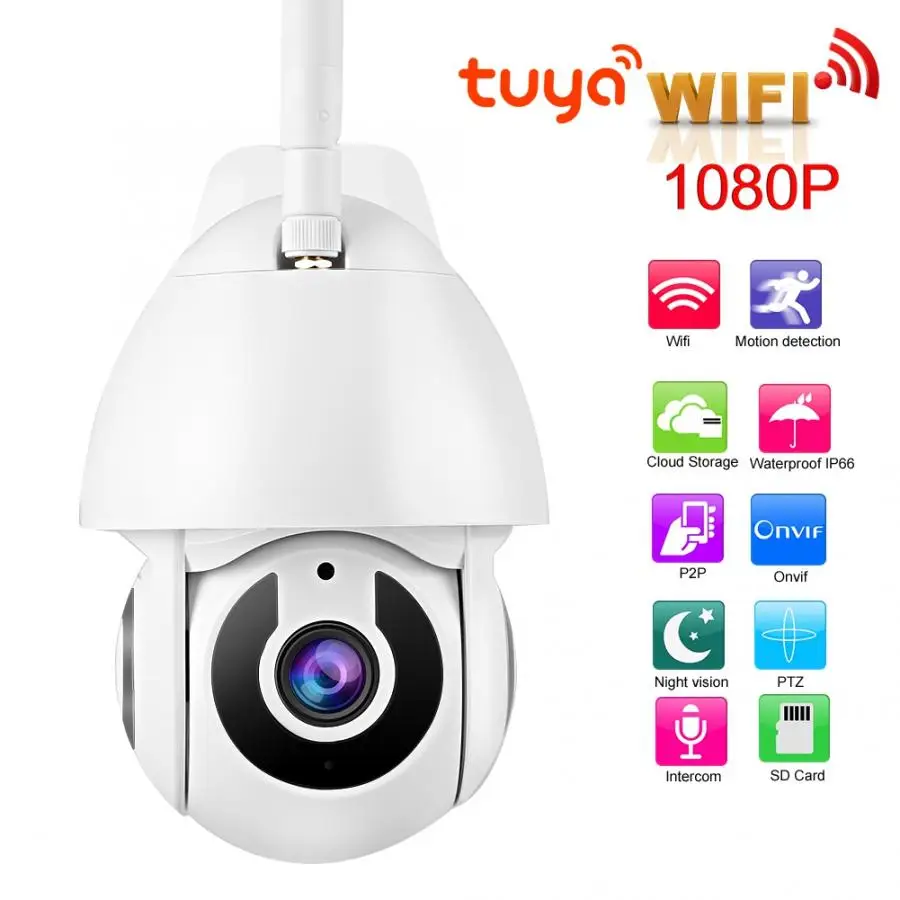 Wifi 1080P HD Tuya камера Водонепроницаемая камера ночного видения PTZ CCTV для ONVIF 100-240V PTZ камера