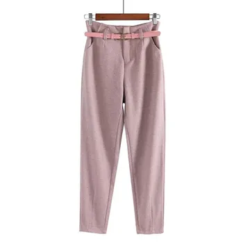 

2019 New Autumn Winter Literary Retro Harem Slim Trousers High Waist with Belt Loose Thick Women Long Pants yy369