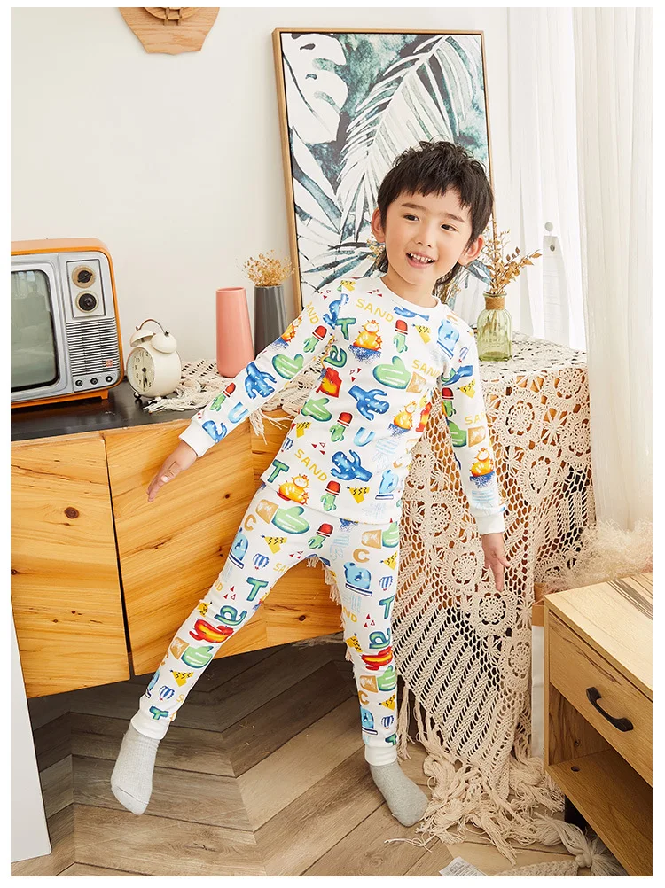 Korean-style Boys' Pajama Autumn& Winter New Style Pure Cotton CHILDREN'S Underwear Suit Children Tracksuit Childrenswear