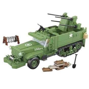 

518Pcs Moc World War Military Series Vehicle Bricks Small Particle Half Track Anti-Aircraft Building Blocks - Bag/Graphic Carton