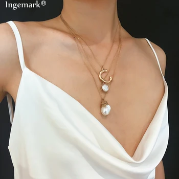 

Punk Multi Layer Unique Necklace Choker Collar Korean Pearl Bead Name Letter Pendant Long Chain Necklace Women Birthday Gift