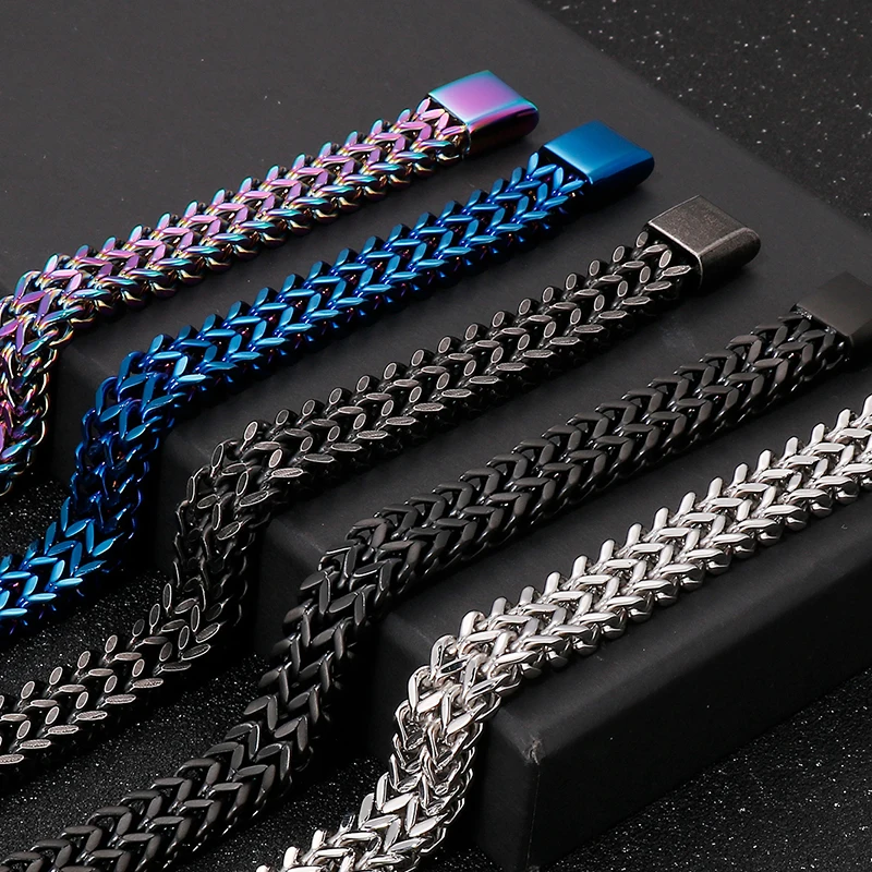 Men's Bracelets: Stylish 12MM Double Row Chain in 6 Colors Men's Bracelets: Stylish 12MM Double Row Chain in 6 Colors