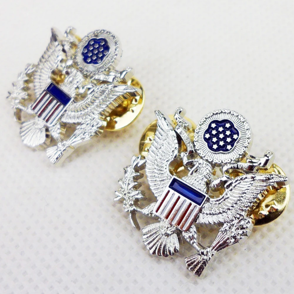 

PAIR WWII US AIR FORCE GENERAL OFFICER SHOULDER EAGLE MINI BADGE INSIGNIA PIN COCKADE SILVER