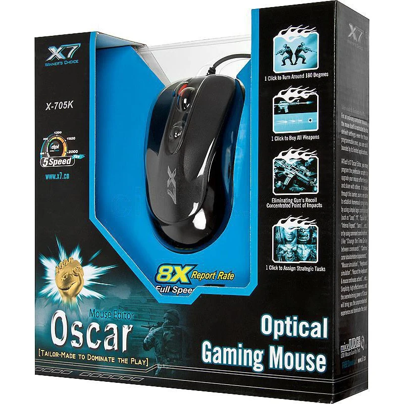 Мышь A4 X-705K черный оптическая(2000dpi) USB игровая(5but