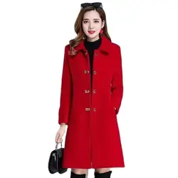 Feminino ano natal vermelho fino ajuste casaco de lã imitação vison veludo casaco feminino meados de comprimento 2022 nova fina casual jaqueta de lã a849