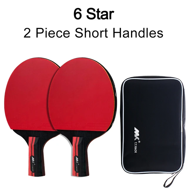 2Pcs/Lot Table Tennis Bat Racket Good Control Long Short Handle Ping Pong  Paddle Racket Set With Bag 6 Star 2 Short