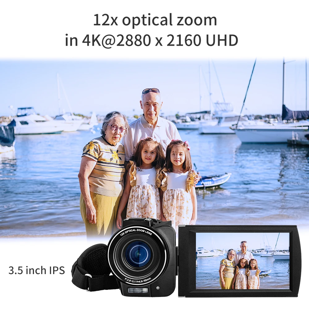 Ordro AX60 Vlog Video Camera Camcorder 4K for Blogger Live Stream 3.5'' IPS Screen 12X Optical Zoom 1080P 60FPS Digital Cameras