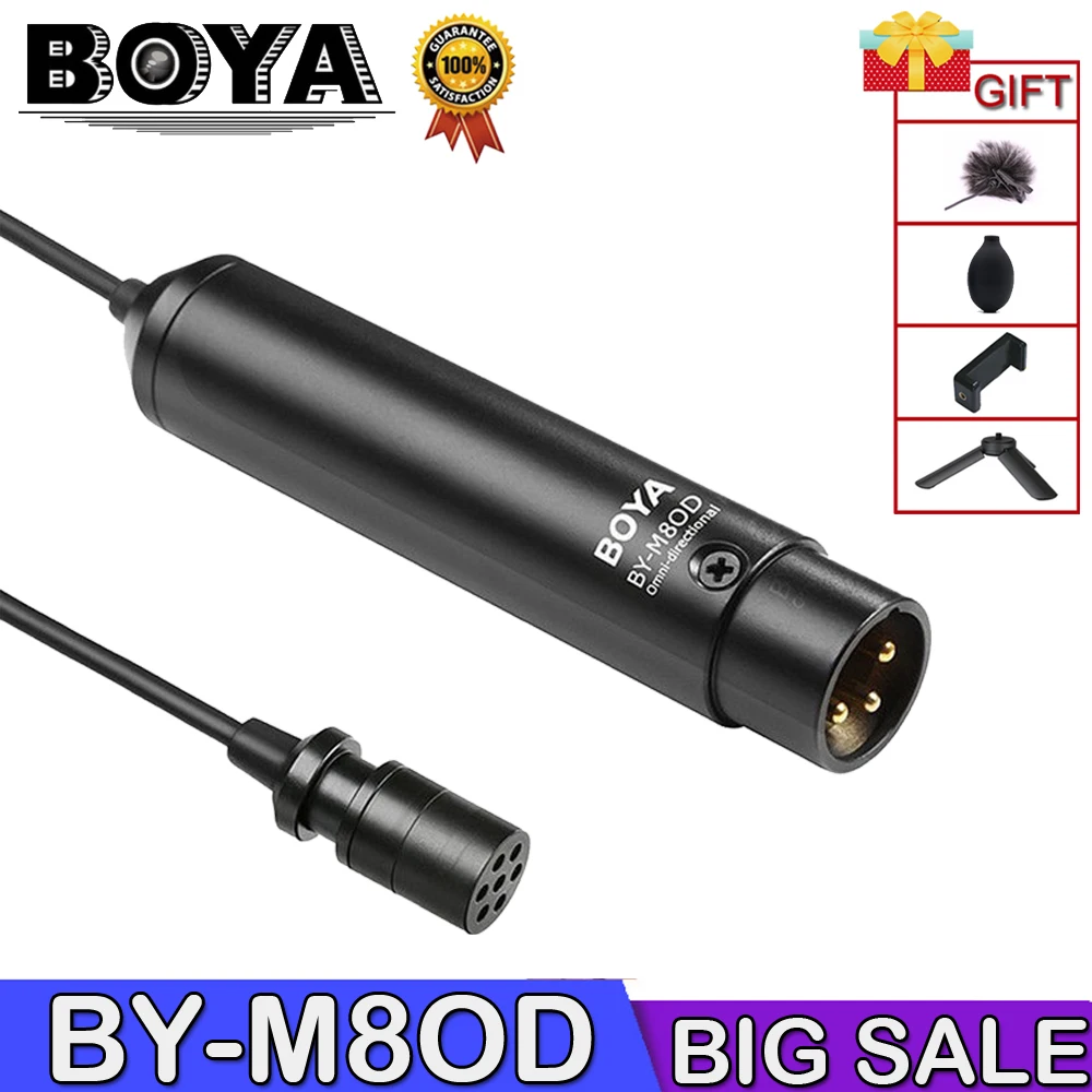 

BOYA BY-M8OD Professional Omni-directional XLR Output Clip-On Lapel Condenser Microphone for Camcorder Audio Recorder Video Mic