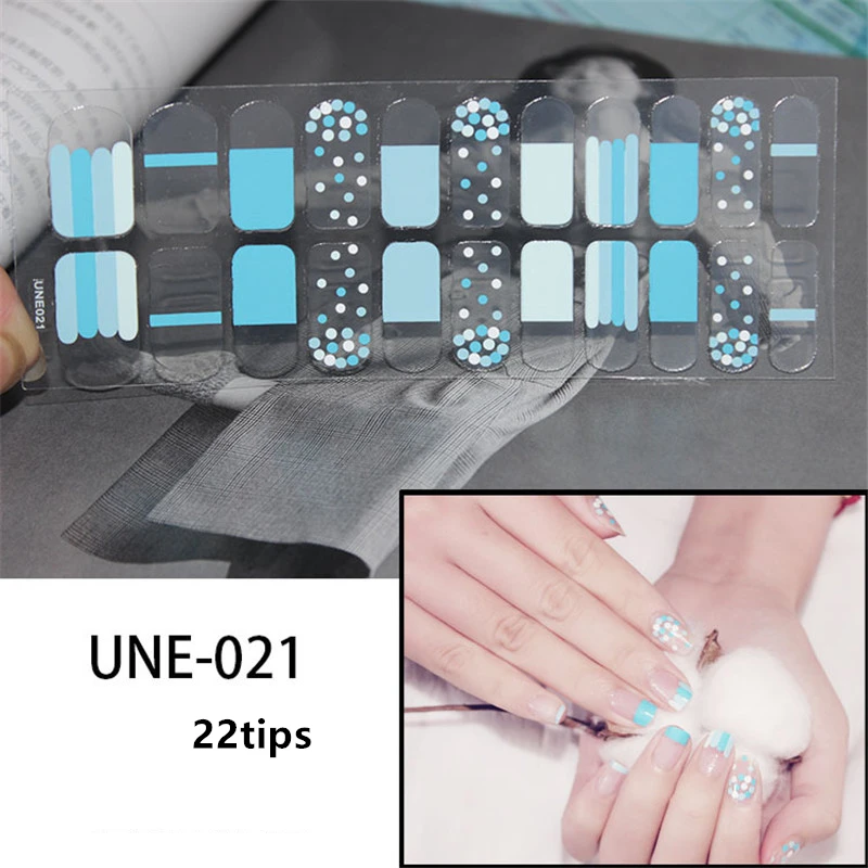 22 советы корейский ногтей Стикеры полный Водонепроницаемый нетоксичные классический французский ногтей наклейки-лак Маникюр нейл-арта украшения инструменты - Цвет: UNE021