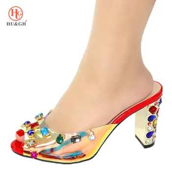 

Latest Italian Ladies Sexy High Heels Pumps Red Color Crystals Design Ladies Pumps African Women Sandal Shoes for Party Wedding