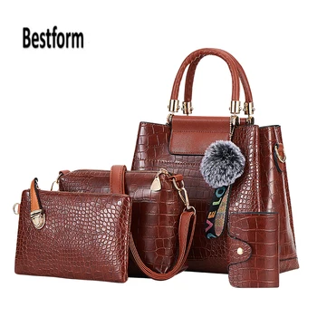 

Bestform 4PS crossbody bags for women Set Luxury Crocodile Leather Bag PU leather shoulder bag Fashion messenger bag Sac femme
