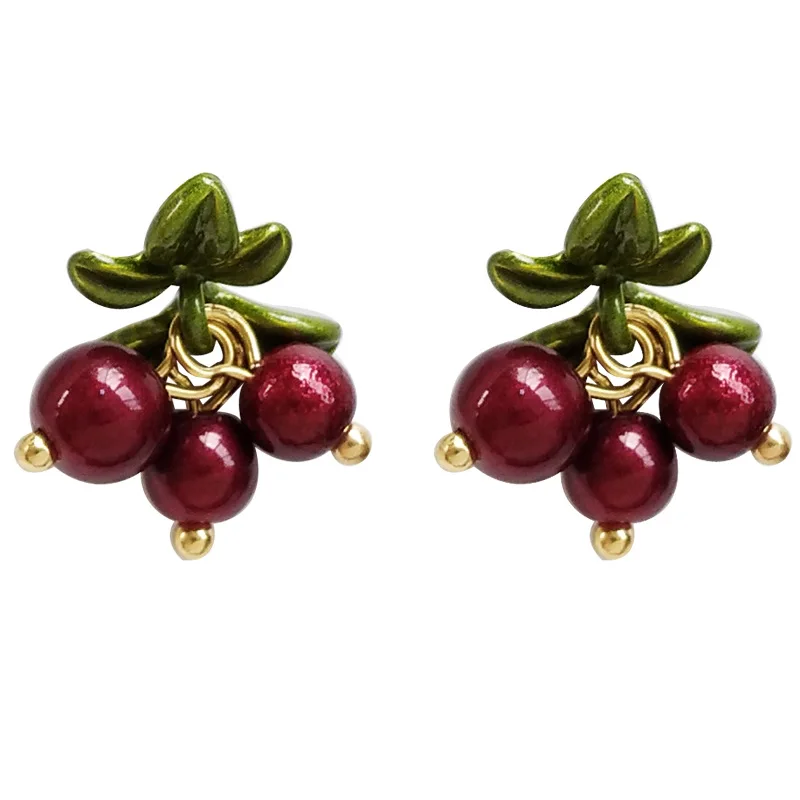 Fruit Earrings Ear Jewelry Red Cherry Earrings Clip Fruit Earrings