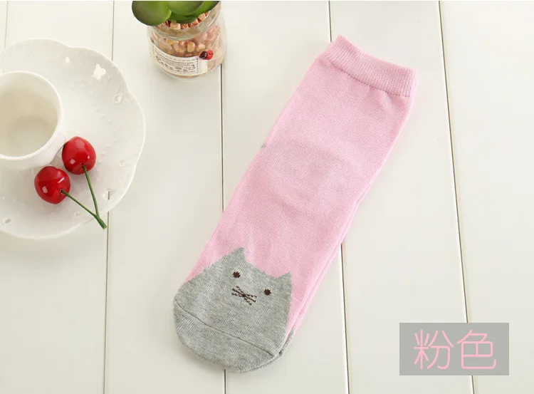 Korean version of autumn and winter models cute socks straight cat combed cotton socks candy color cotton socks