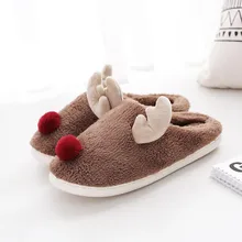 Новинка; мужские зимние модные Нескользящие плюшевые домашние тапочки с рисунком оленя из мультфильма; Женская удобная домашняя хлопковая обувь размера плюс;# g4
