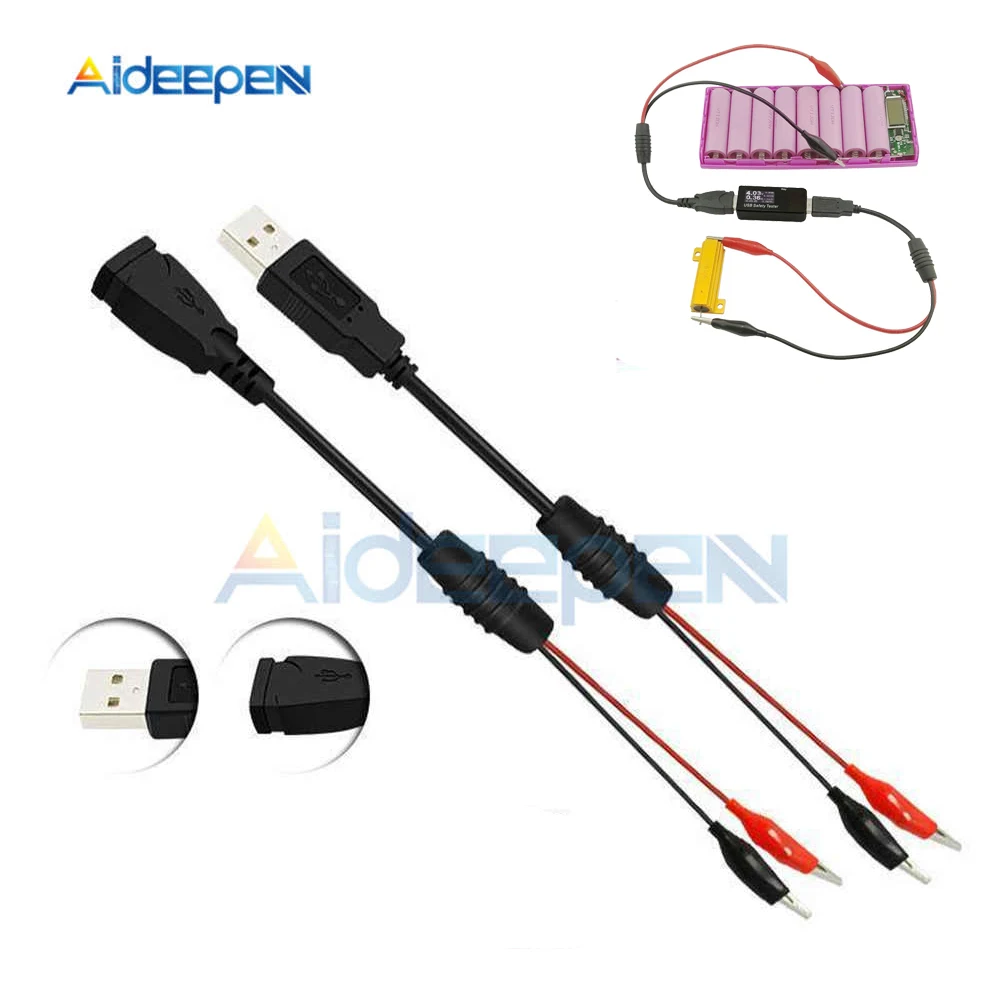 USB Alligator Clips 1pair Crocodile Wire Male Female to USB Tester Detector Power Supply Adapter Wire 60cm Pure Copper