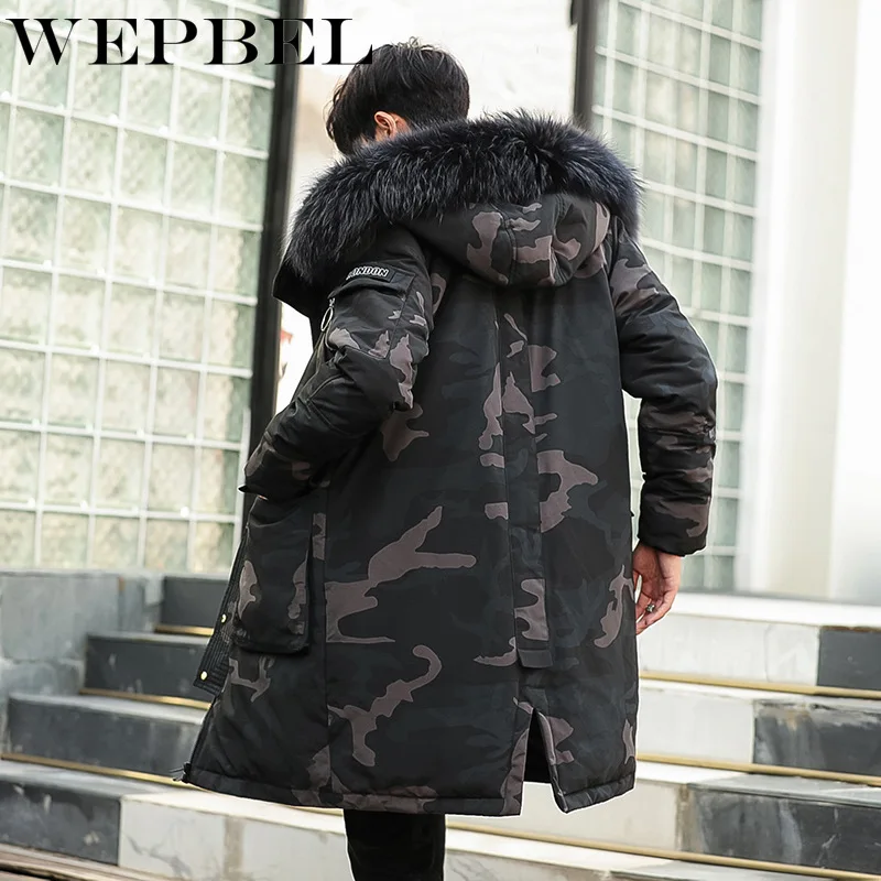 WEPBEL, длинный Зимний пуховик, мужской, толстый, теплый, белый, утиный пух, с капюшоном, мужской пуховик, водонепроницаемый, мужской пуховик
