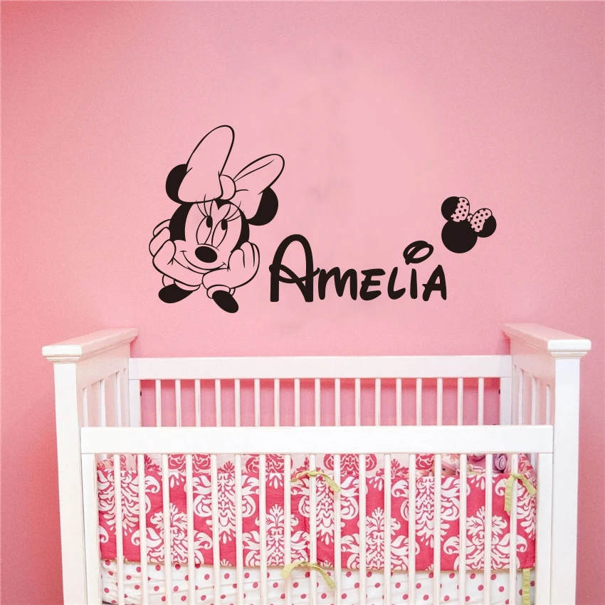 Disney Mickey Minnie Customized Personalized Name Children Art Home Decor Nursery Kids Room Vinyl Sticker Decal Wall Sticker