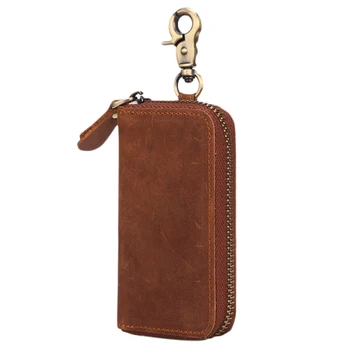 

LJL-MISFITS Retro Key Bag Leather Men's Multi-Function Zipper Hanging Key Package Card Package