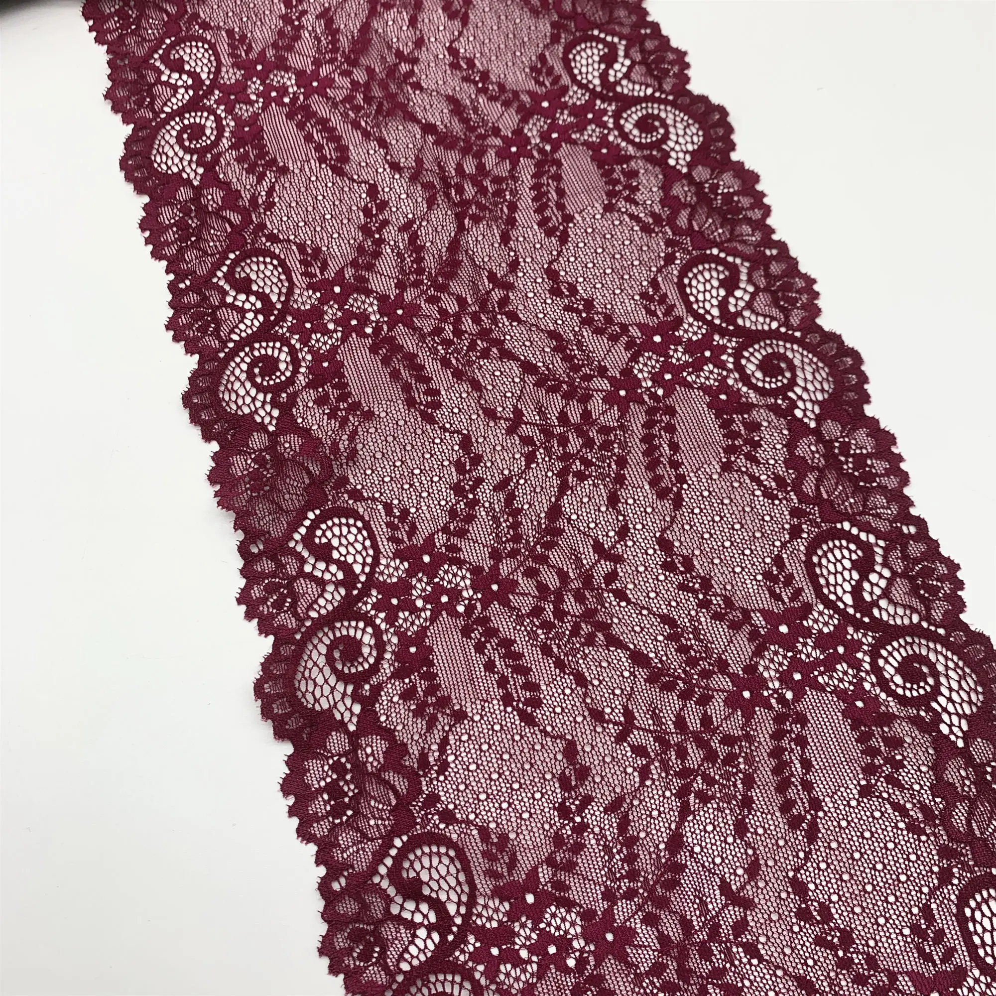 3y/lot 20cm Burgundy Stretch Elastic Lace Fabric 3