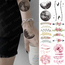 Waterproof Temporary Tattoo Sticker Forest Deer Flower Black Color Tatoo Realistic Body Art Tatto Man Woman Child Fake Tattoos