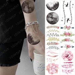 Waterproof Temporary Tattoo Sticker Forest Deer Flower Black Color Tatoo Realistic Body Art Tatto Man Woman Child Fake Tattoos