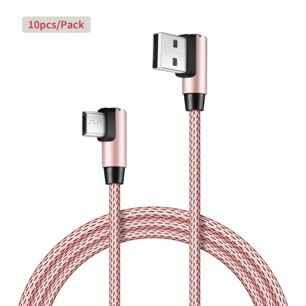 10 шт. зарядное устройство для Android Micro USB кабель, [3.3ft/1 м] быстрое зарядное устройство USB нейлоновая оплетка для samsung, LG, htc, Nexus, Kindle, PS4, l-образный - Цвет: Розовый