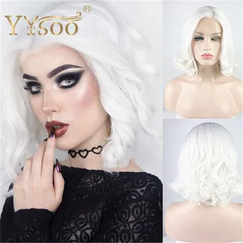 

YYsoo Lace Front Wigs Short Platinum Blonde Curly Wig Free Part Glueless Synthetic Full Wigs with Natural Body Wave for Women