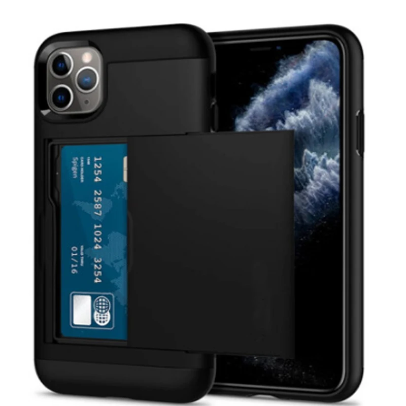 

Business Case For iPhone X XS Max XR Slide Armor Wallet Card Slots Holder Cover For iPhone 7 8 Plus 6 6s 5 5S SE 11 PRO MAX