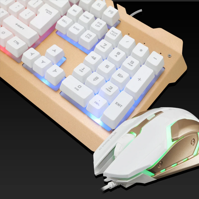 Игровая клавиатура, мышь, комбо, светодиодный, с подсветкой, USB, Проводная Механическая клавиатура, мышь, набор с держателем для телефона, для ПК, компьютера, геймера