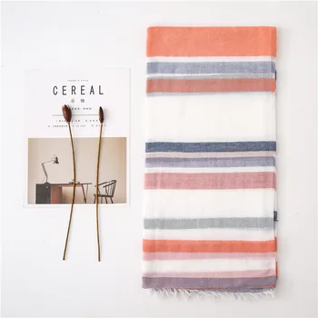

Luxury Brand striped Scarf WomenSoft Pashminas shawls and Scarves Muslim Hijab white stripe scape
