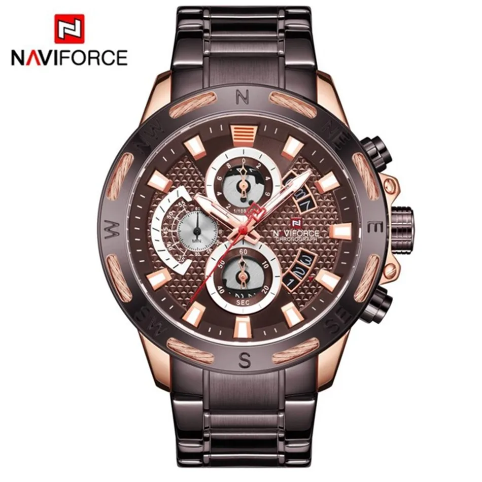 NAVIFORCE Брендовые мужские часы, Роскошные мужские часы, мужские Цифровые кварцевые часы, модные трендовые мужские часы, деловые повседневные мужские часы - Цвет: coffee-gold-coffee