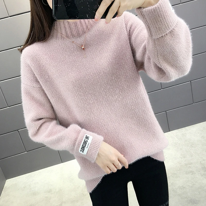 2021 autumn winter loose sweater women long solid jumpers Korean style knitted turtleneck thick casual pullovers sueter feminino | Женская