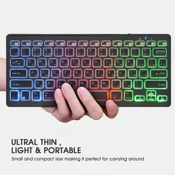Rii-teclado ruso retroiluminado con Bluetooth 4,0, inalámbrico, multicolor, LED, arcoíris, batería recargable, para iOS, Android, MacBook