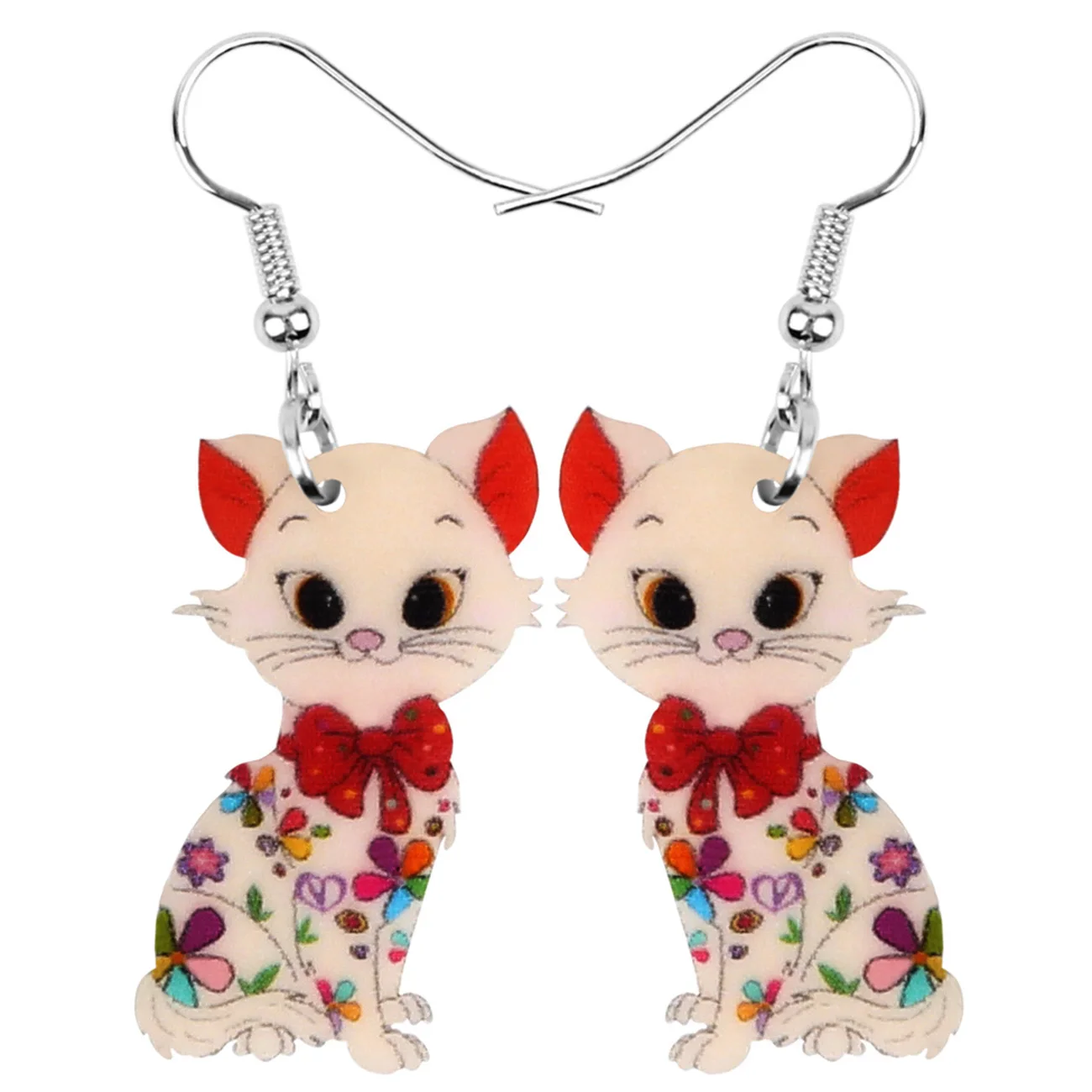 NEWEI Acrylic Anime Floral Cat Earrings – Big Drop Dangle Animal Jewelry For Women & Girls