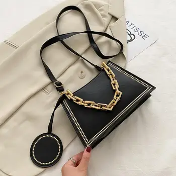 

Fashion Exquisite Shopping Bag Casual Women Chain Shoulder Handbag Leather Crossbody Bag w/ Small Round Pendent