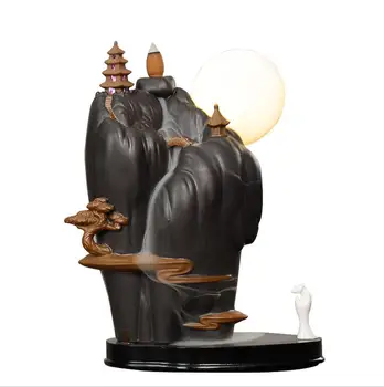 

LED light High mountains smoke Backflow Incense Burner Aromatherapy furnace Incense Base Home Teahouse Decoration