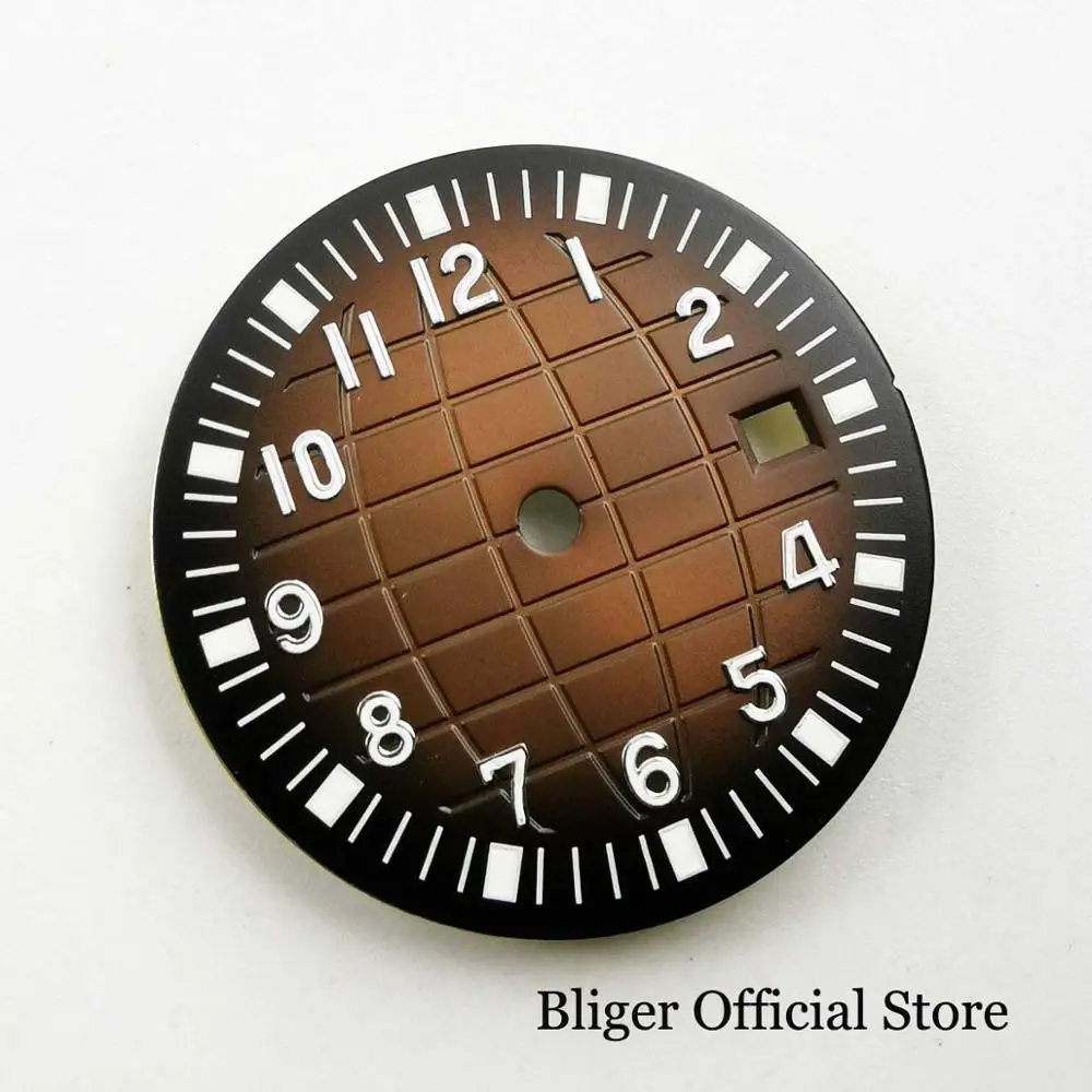 BLIGER 31,5 мм Циферблат циферблата с окошком даты рисунок земли подходит для автоматического движения - Цвет: brown