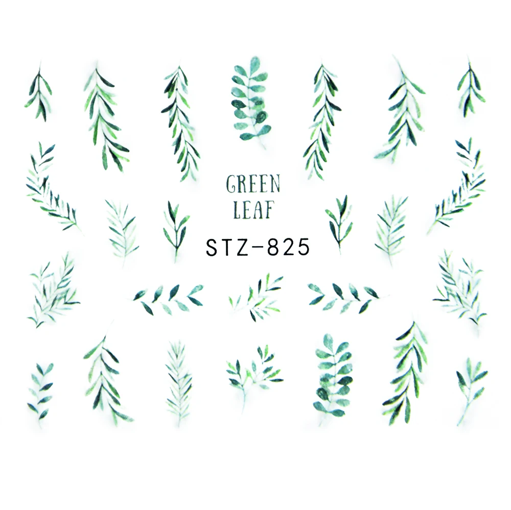 Nail Stickers Sliders For Nails For Manicure Decor Nails Set Nail Design Sliders Flower Leaf Tree Green Nail Art Watermark Decal