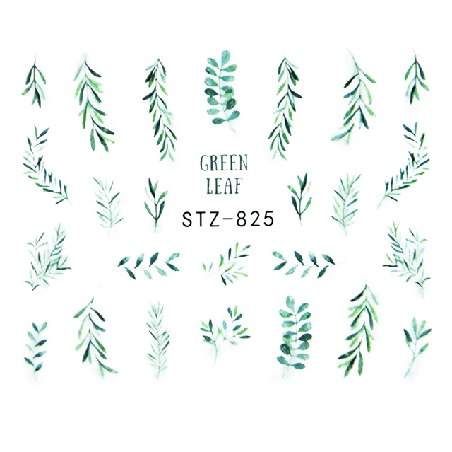 Nail Stickers Sliders For Nails For Manicure Decor Nails Set Nail Design Sliders Flower Leaf Tree Green Nail Art Watermark Decal STZ-825
