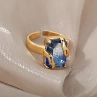 Blue Cubic Zircon Stone Ring For Women Stainless Steel  Square Geometry Finger Ring Party Accessories Jewelry Gift Bijoux Femme - Image 3